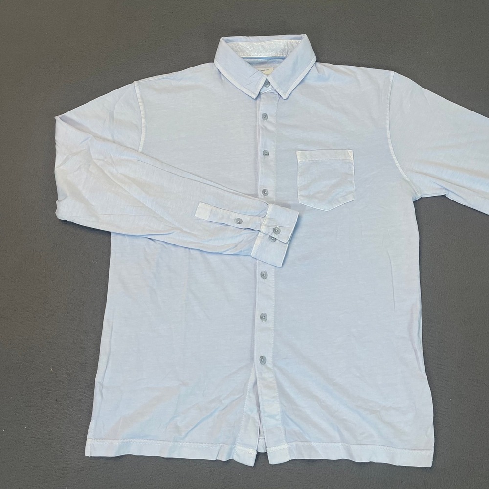 Reworn Mens Medium Light Blue 100% Cotton Jersey Long Sleeve Button Down Shirt